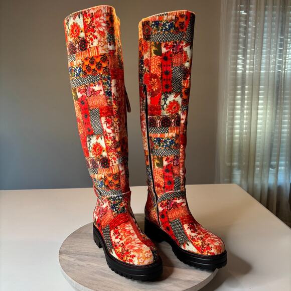 Aware X Laura Ashley La Serina Quilted Combat Boot Womens 8 Red Velvet - Picture 1 of 12